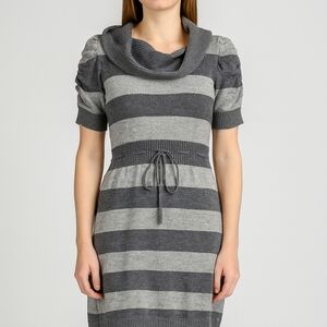 Liv Cowl Striped Gray Short Sleeve  Knit Dress M